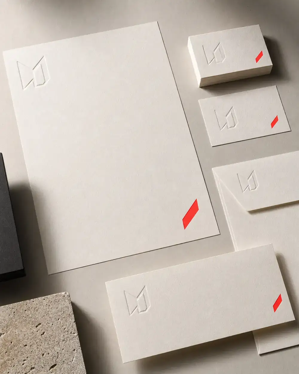 Logo system on stationery — letterheads, cards and envelopes